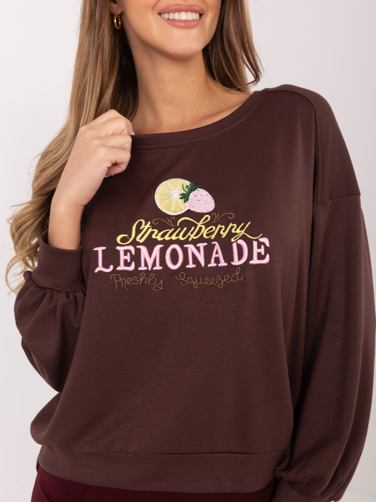 Asymetrická mikina bez kapucne, tmavohnedá