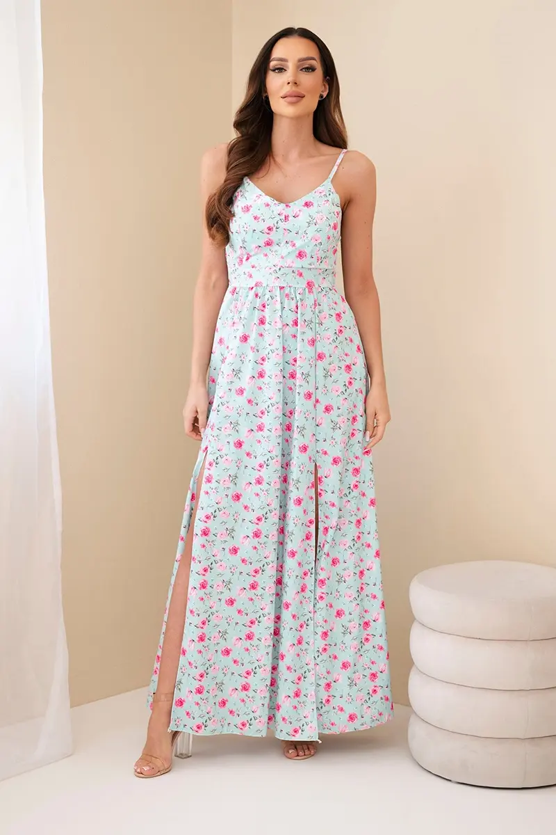 Maxi kvetinové šaty s tenkými ramienkami