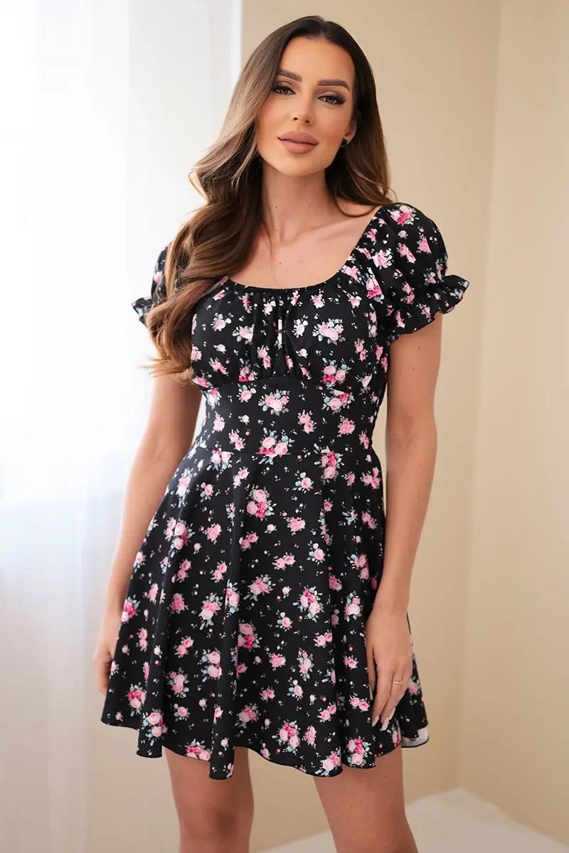 Dámske kvetinové šaty s naberanými rukávmi