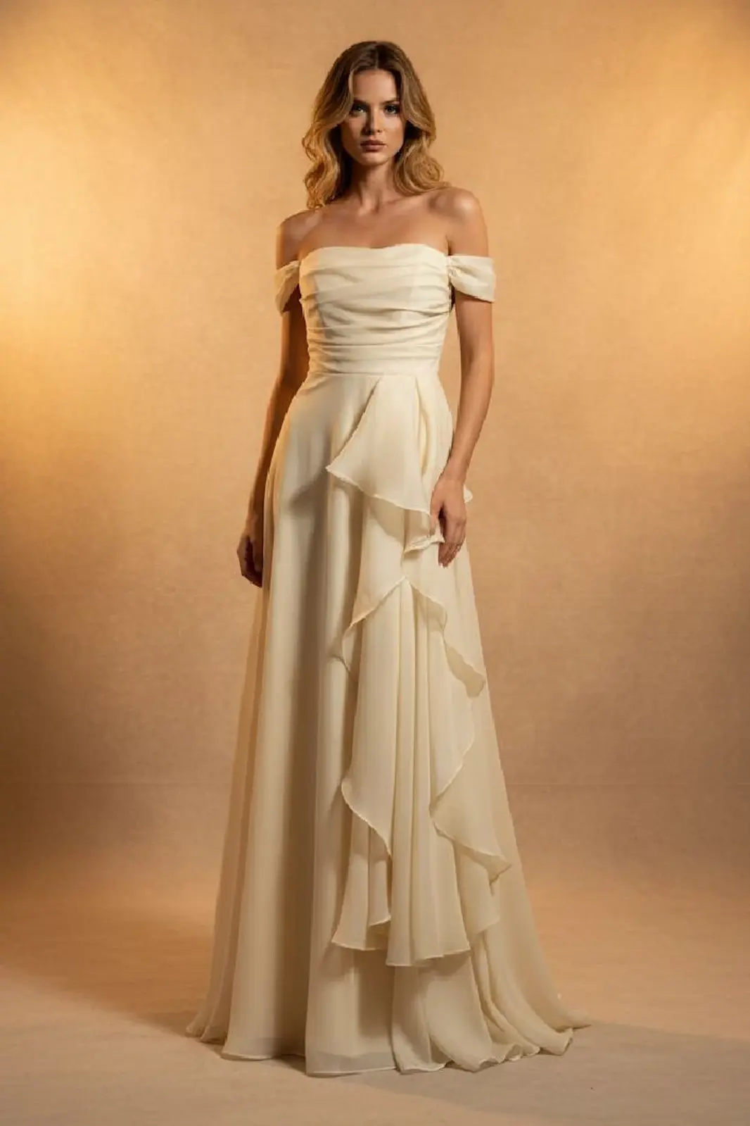 Eva & Lola Zlaté spoločenské šaty s volánmi Veľkosť: S