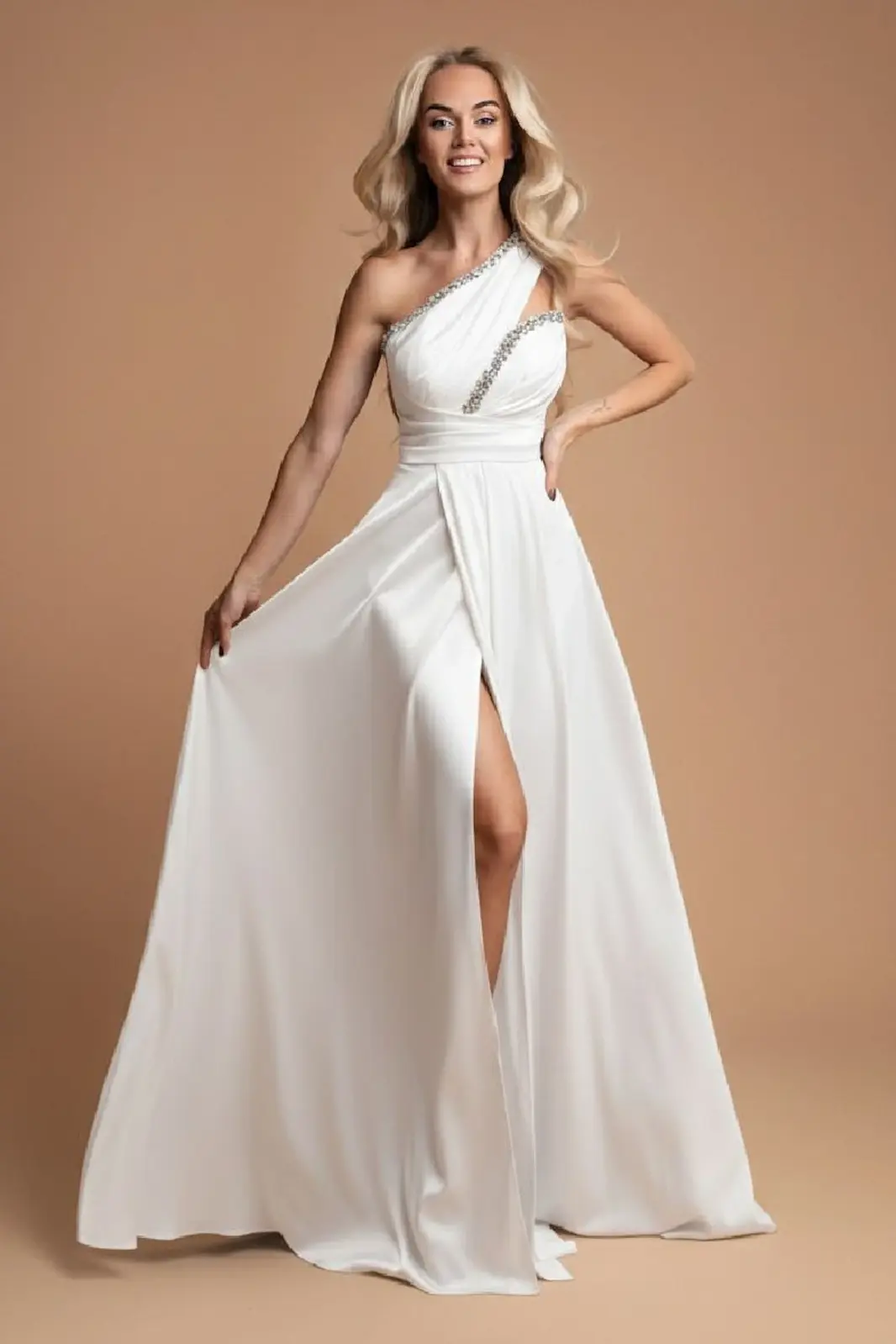 Eva & Lola Biele spoločenské šaty s kamienkami Veľkosť: S