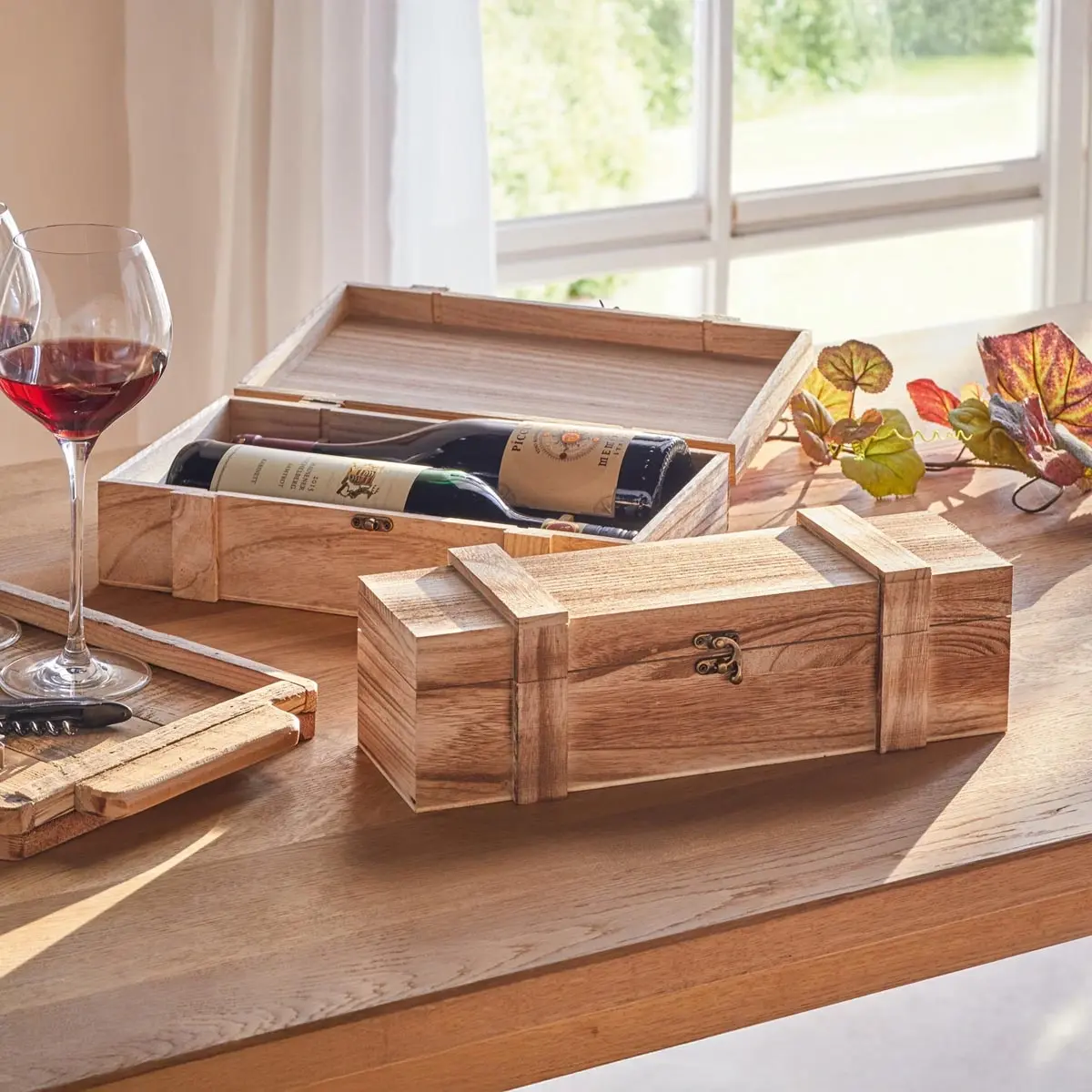 Drevená truhlica na víno Rustikal, na 1 fľašu