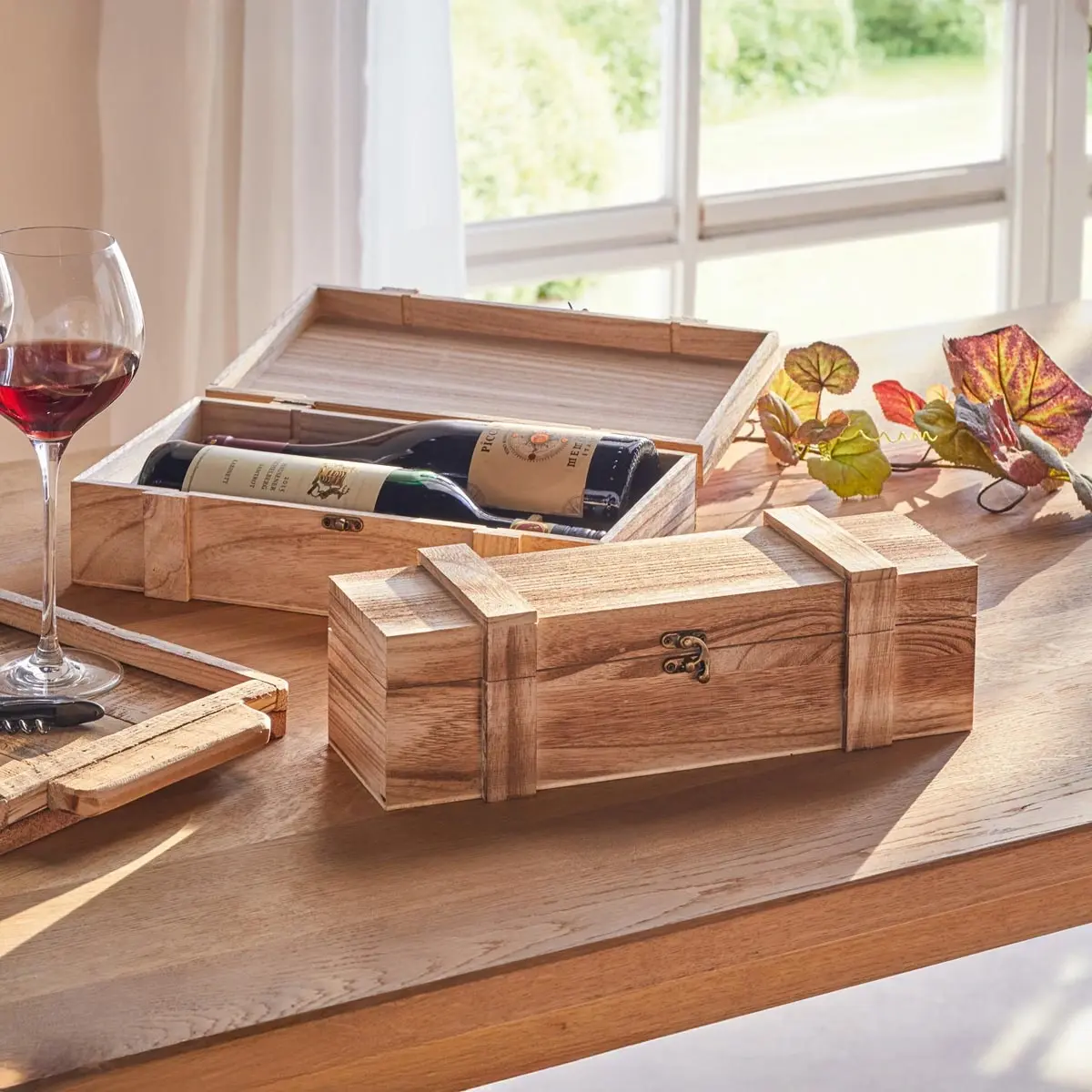 Drevená truhlica na víno Rustikal, na 2 fľaše