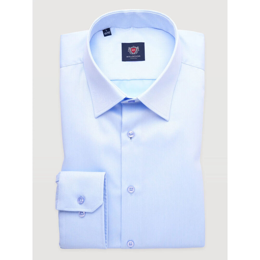 Pánska svetlomodrá košeľa strihu slim fit s hladkým vzorom 19686