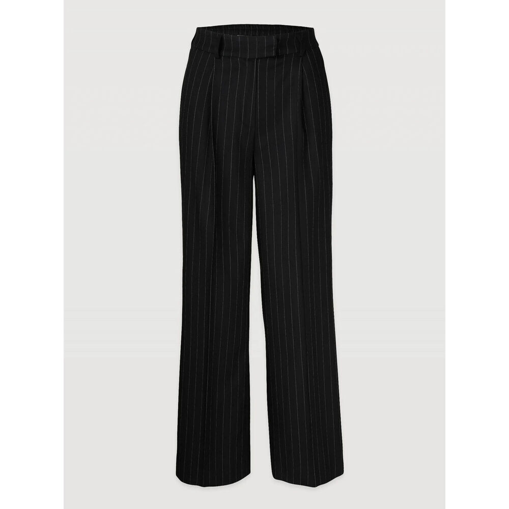 Dámske čierne elegantné nohavice s bielymi prúžkami 19739