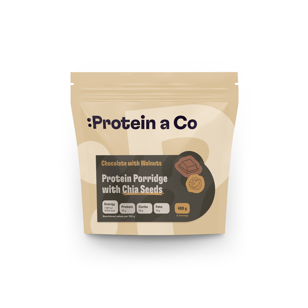 Protein a Co Proteínová kaša s chia - Čokoláda s vlašským orechom 480 g