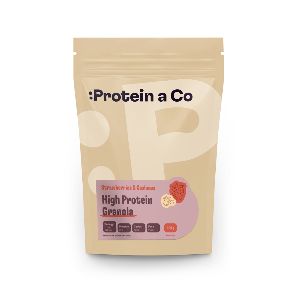 Protein a Co Granola high proteín – Jahody a kešu 400 g