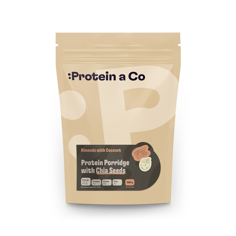 Protein a Co Proteínová kaša s chia - Kokos s mandľou 1 600 g