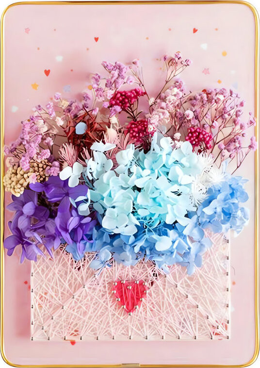 RealG RC-K-1147 Kreativní sada na String Art - LED obraz v rámu 21 × 30 cm, obálka s květinami