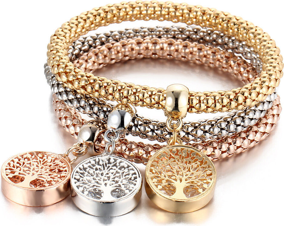 Silver Star Moonlit Mirage dámske náramky Strom života, zlaté 3 ks