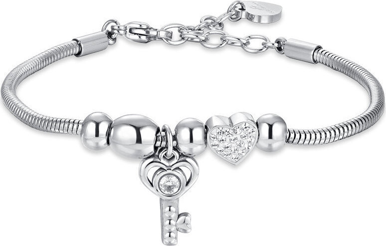 LUCA BARRA Oceľový náramok s kľúčom a kryštálmi