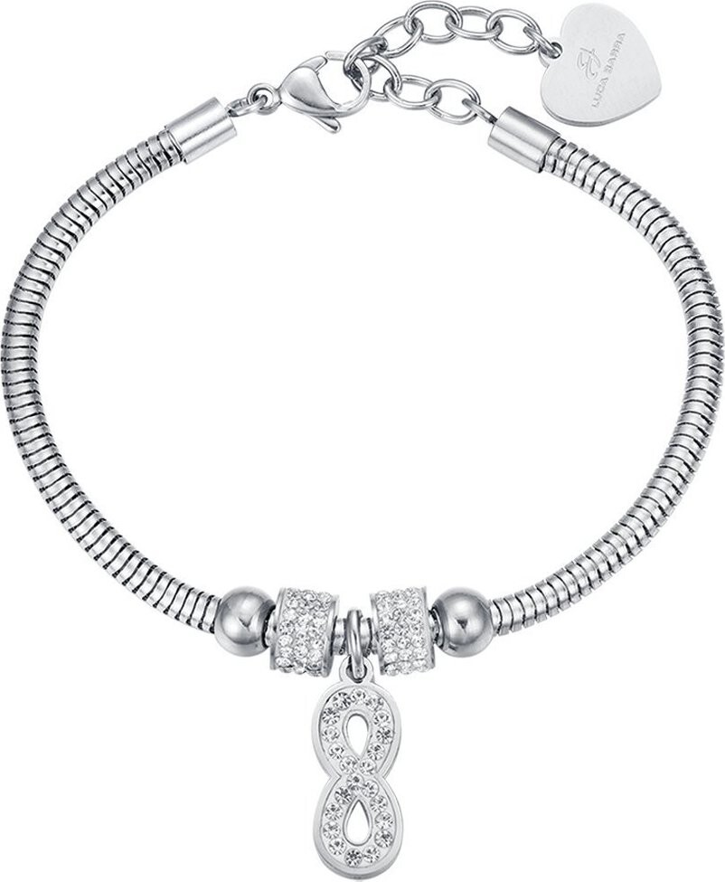 LUCA BARRA Náramok z ocele Infinity s bielymi kryštálmi