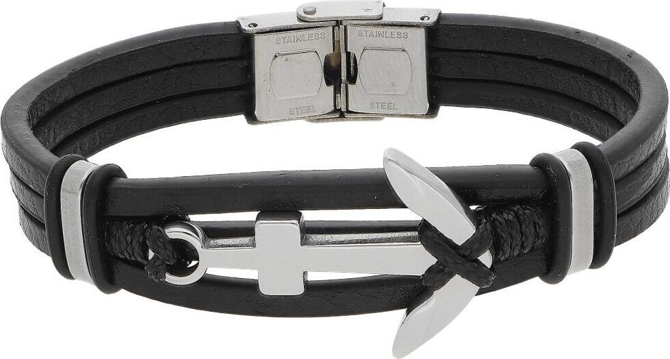 Ewena Kožený náramok čierny s kotvou LHF242