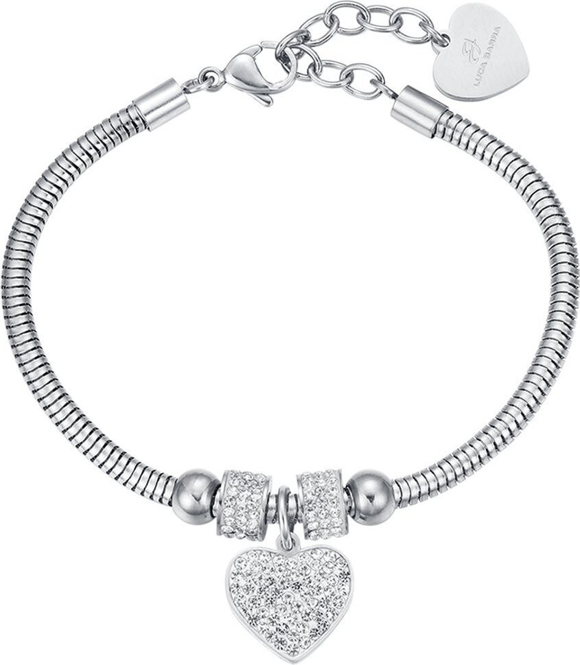 LUCA BARRA Oceľový náramok so srdiečkom a bielymi kryštálmi