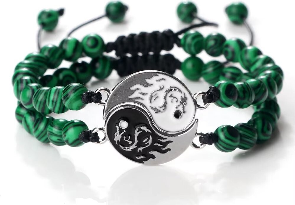 Wrap Q1 XHB-28 Yin Yang Korálkový náramok zelený