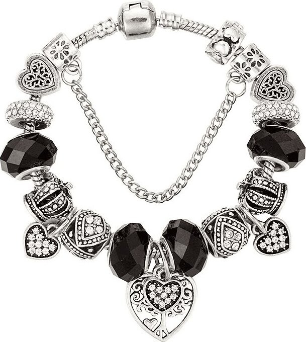 Silver Star Greenstone dámsky náramok Srdce, čierny 20 cm