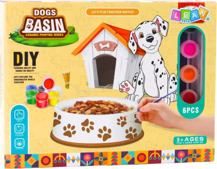 LEAN Toys 28145 Sada na malování keramické misky pro psa DIY, 6 dílů