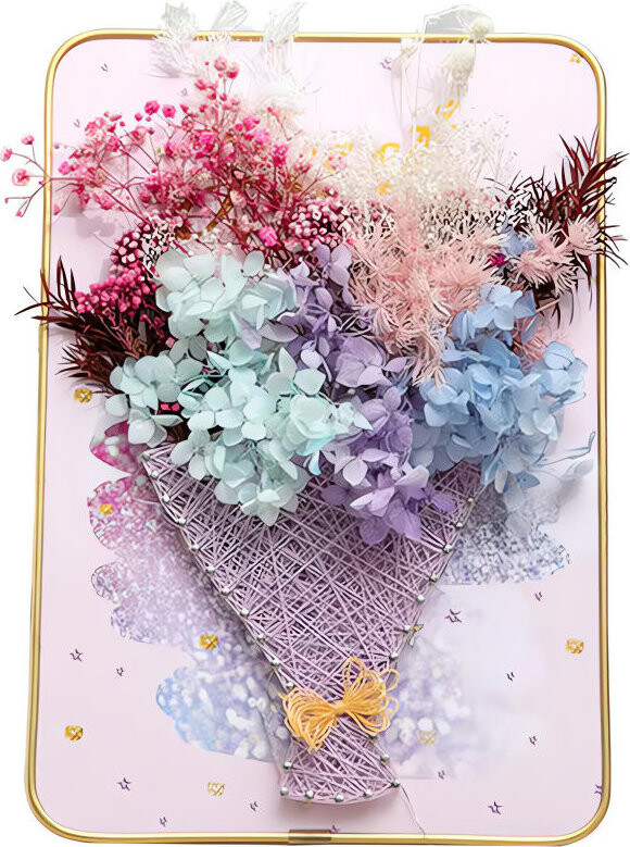 RealG RC-K-1145 Kreativní sada na String Art - LED obraz v rámu 21 × 30 cm, kytice květin