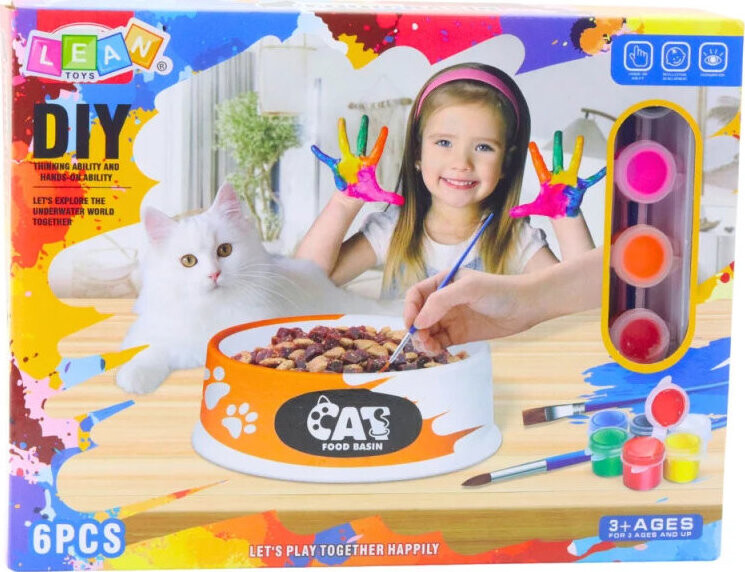 LEAN Toys 28146 Sada na malování keramické misky pro kočku DIY, 6 dílů