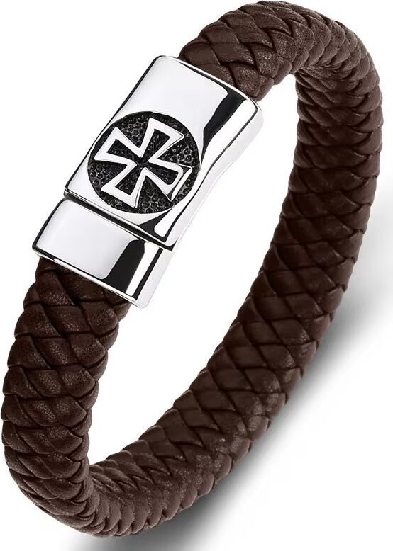 Predator Q1 Kožený náramok hnedý s krížom 23 cm