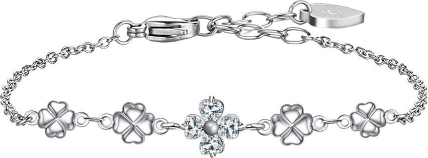 LUCA BARRA Oceľový náramok so štvorlístkami a bielymi zirkónmi