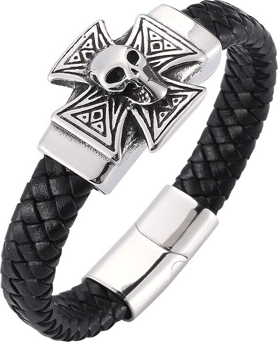 Predator Q1 PD0276 Krížový a lebkový kožený náramok 23 cm