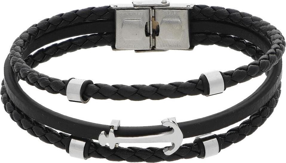 Ewena Kožený náramok čierny s kotvou LHF232