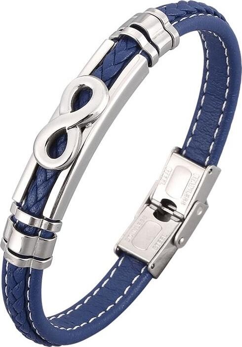 Kožený náramok nekonečno 20 cm – modrý