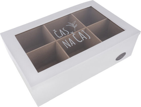 ORION Kazeta na čajové sáčky bílá dřevo/sklo