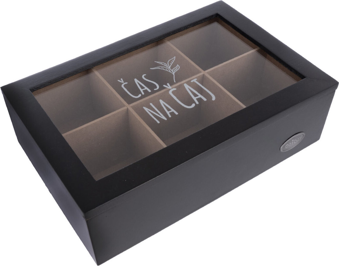 ORION Kazeta na čajové sáčky černá dřevo/sklo