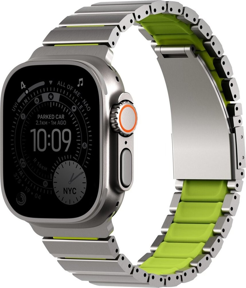 UNIQ Strova Flex pre Apple Watch 49/46/45/44 mm, Titanium silver/Lime green