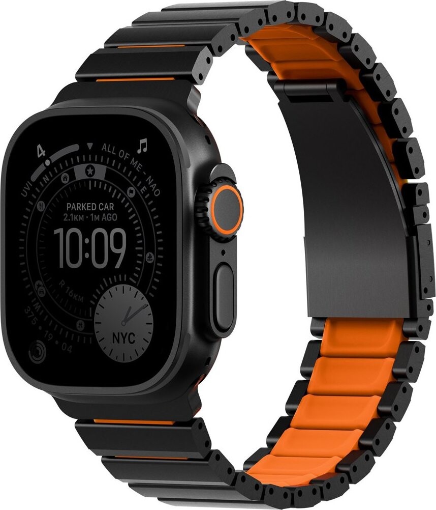 UNIQ Strova Flex pre Apple Watch 49/46/45/44 mm, Midnight black/Volt orange