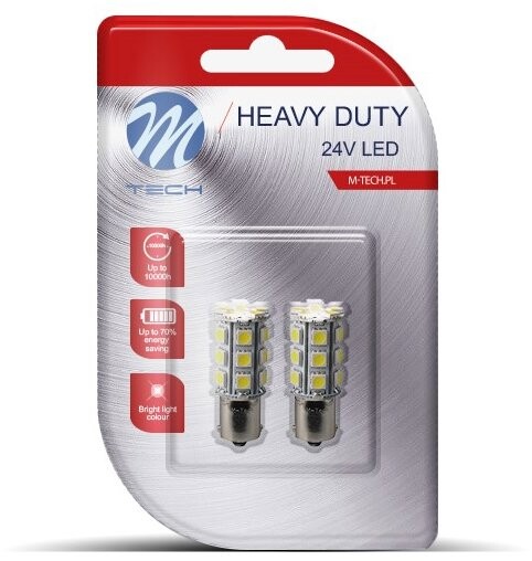 M-Tech HEAVY DUTY BA15s P21/5W 24 V 24 LED BIELE 2 ks