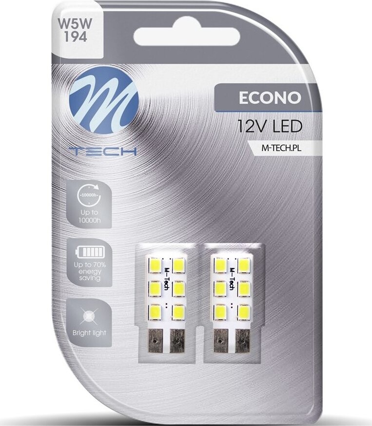 M-Tech W5W W2.1x9.5d 6 LED biele 2 ks, LB083W