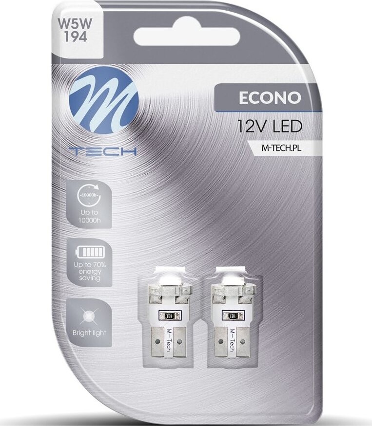 M-Tech W5W W2.1x9.5d 1 LED 12 V biele 2 ks