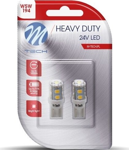 M-Tech HEAVY DUTY W5W W2.1x9.5d 24 V 9 LED biele 2 ks