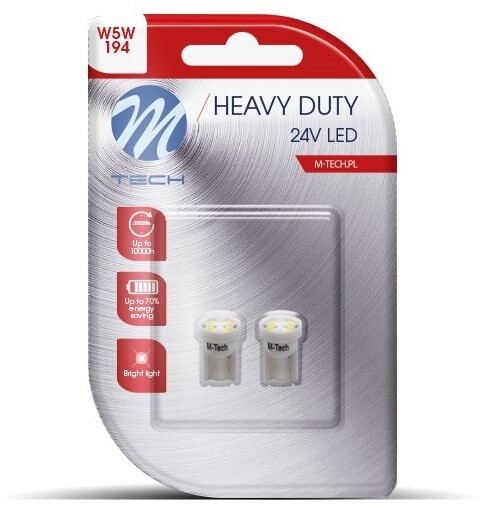 M-Tech HEAVY DUTY W5W W2.1x9.5d 24 V 4 LED biele 2 ks