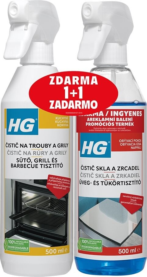 HG čistič na rúry a grily + čistič skla a zrkadiel 500 ml + 500 ml