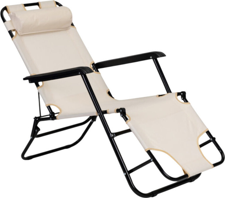 MultiGarden ZRL010 Zahradní lehátko s opěrkou hlavy, skládací, 2v1, béžové