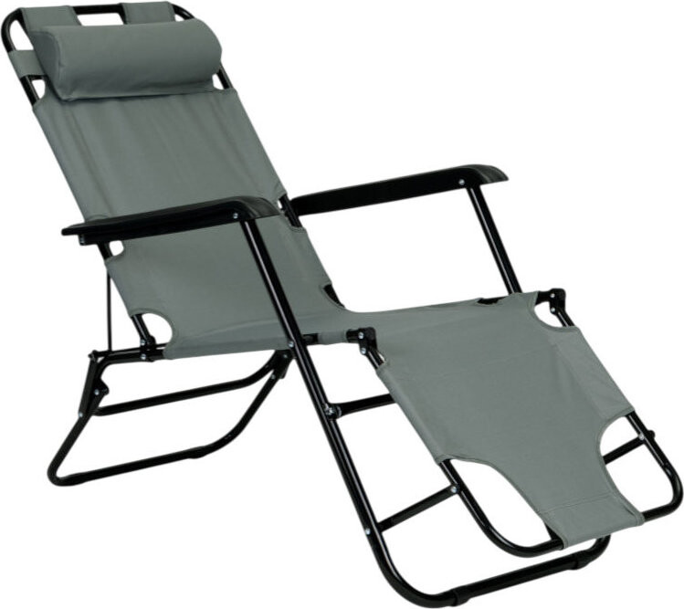 MultiGarden ZRL010 Zahradní lehátko s opěrkou hlavy, skládací, 2v1, šedé