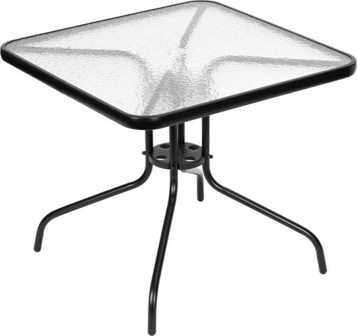 MultiGarden SC-073A Zahradní skleněný stolek 80 × 80 cm, s otvorem pro slunečník, černý