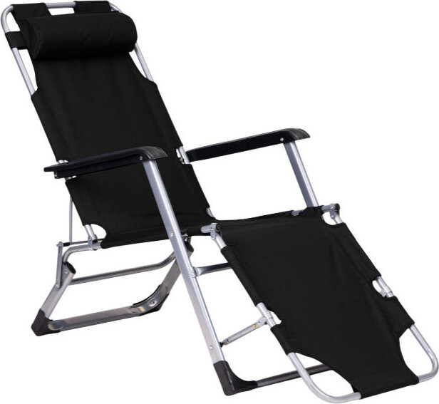 MultiGarden ZRL010F Zahradní lehátko s opěrkou hlavy, skládací, 2v1, černé