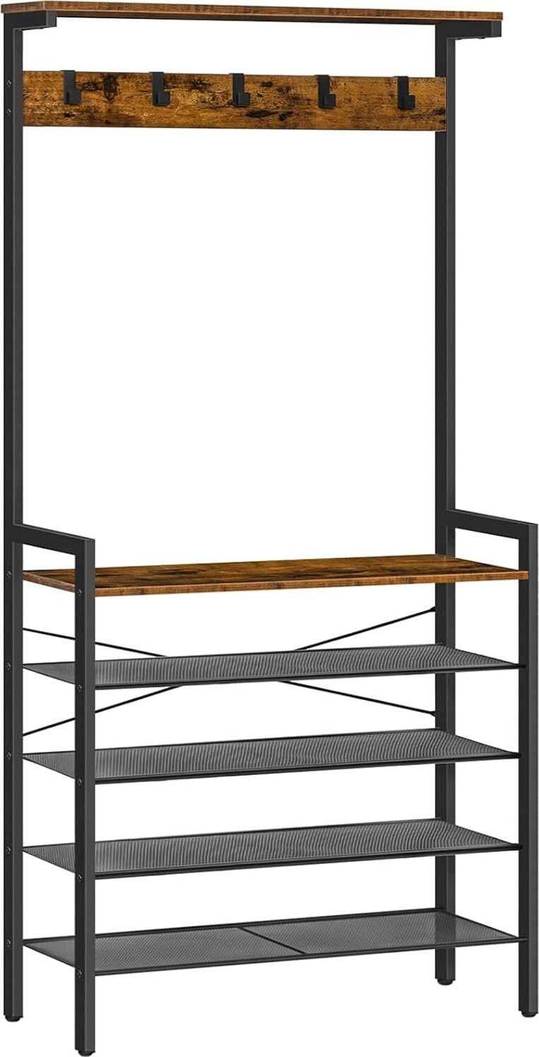 Vasagle Belino Předsíňový věšák s botníkem 74 cm černo/hnědý