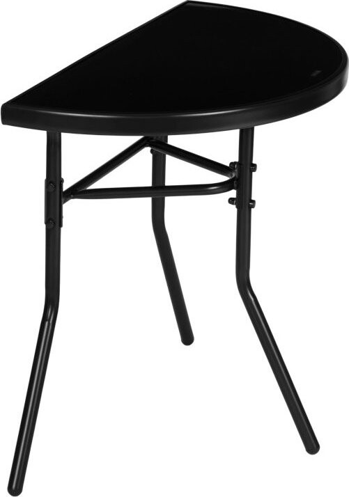 MultiGarden SC-090 Půlkruhový skleněný zahradní stolek, 70 × 64 × 40 cm, černý