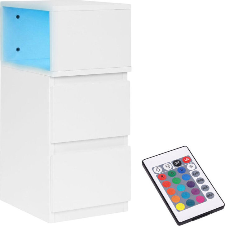ModernHome TH-3TNS Noční stolek s integrovaným LED osvětlením, 2 zásuvky, bílý