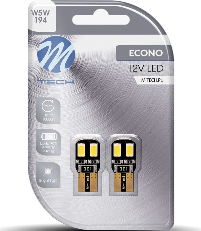 M-Tech CANBUS W5W W2.1x9.5d 12 V 4 LED biele 2 ks