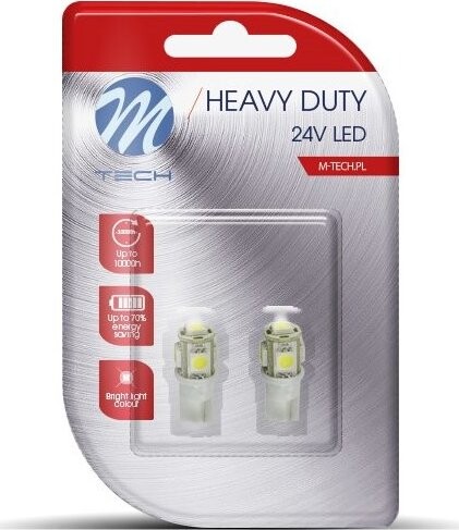 M-Tech HEAVY DUTY W5W W2.1x9.5d 5 LED biele 2 ks