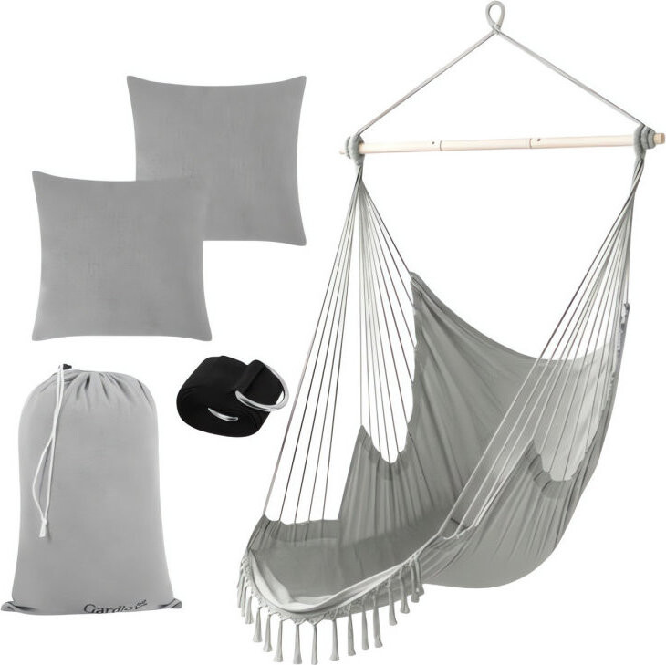 Gardlov 27387 Brazilské závěsné houpací křeslo s polštáři 220 × 100 cm, šedé