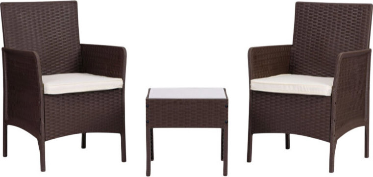 MultiGarden DN602 Zahradní set 2 křesla + stolek, tvrzené sklo, hnědý