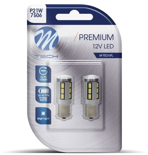 M-Tech PREMIUM P21W BA15s 18 LED biele 2 ks